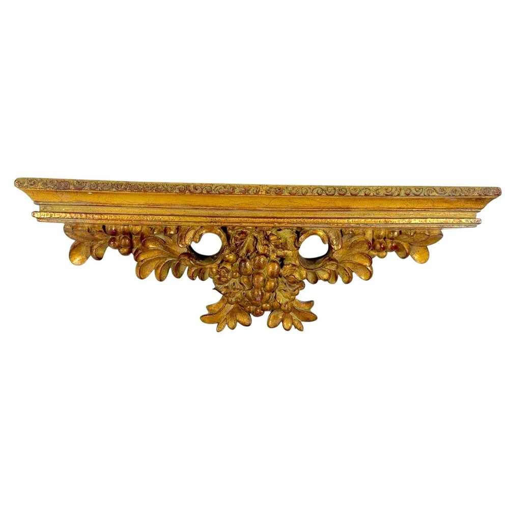 Vintage Florentine Gold Giltwood Wall Shelf Grapes Rococo Baroque Italian